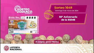 Sorteo Zodiaco No 1649 quot50° Aniversario de la Escuela Superior de Ingeniería Mecánica y Eléctricaquot [upl. by Suoiradal912]