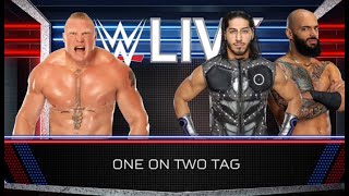 WWE 2K24 Brock Lesnar vs Mustafa Ali amp Ricochet [upl. by Aynom711]