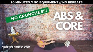 NO CRUNCHES ABS CORE and ABS WORKOUT  NO REPEATS  NO EQUIPMENT [upl. by Etnuhs]