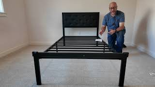 Twin Size Metal Bed Frame with Faux Leather Button Tufted Headboard [upl. by Jaqitsch]