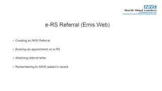 eRS referral  Hillingdon Emis Web [upl. by Laro]