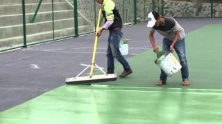 Tennis court surfacing with HAWKER Sân tennis với sơn HAWKER [upl. by Nosyrb509]