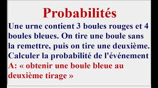 Calculer une probabilité avec tirages successifs sans remise  Arbre de probabilités [upl. by Norbert]