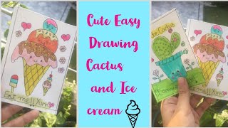 Cute Easy Drawing Cactus and Ice cream Easy Tutorial artsandcrafts drawing [upl. by Kcirddec390]