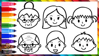 Dibuja y Colorea Una Familia 👵👴👩👨👧👦 Abuelos Padres E Hijos 👪🌈 Dibujos Para Niños [upl. by Ylrebmic]