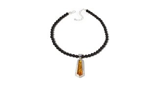 Jay King Amber Pendant With Black Agate 18 Necklace [upl. by Veradis]