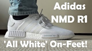 OnFeet Look Adidas NMD R1 Runner Mesh All White [upl. by Aikcir]