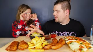 ASMR MUKBANG FISH amp CHIPS BATTERED SAUSAGE amp PIZZA  DAVE KAY ASMR [upl. by Tamma92]