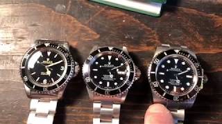 Rolex Submariner Comparison Vintage 5513 369 Explorer dial 16610 amp Ceramic models [upl. by Tatianas]