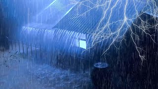 Heavy Rain on Tin Roof Beat Insomnia with Strong Wind amp Storms [upl. by Dace]