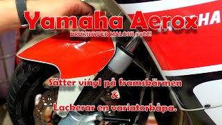 YAMAHA BRUKSHYPER AEROX  BYGGSERIE  DEL 29  MONTERAR VINYL PÃ… FRAMSKÃ„RMEN OCH LACKERAR VKÃ…PAN [upl. by Lenahs]