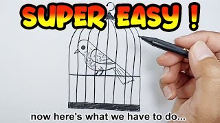 How to draw a bird in a cage  Cage Drawing  How To Draw Cage [upl. by Marigold356]