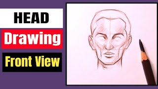 How to draw Human Head FRONT View  Drawing Head Face Contour Outline Draw a head shape easily [upl. by Ahsek]