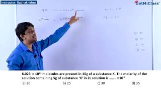 Molarity of solution KCET 11th Chemistry Some Basic Concepts of Chemistry [upl. by Ecnaiva]