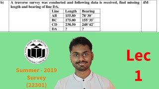 A traverse survey was conducted find missing length and bearing of line DA Survey 1 [upl. by Nameerf]