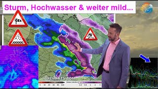 Sturm Hochwasser amp anfangs auch SchneeChaos Sonst weiter mild Wettervorhersage 2329122023 [upl. by Silas]