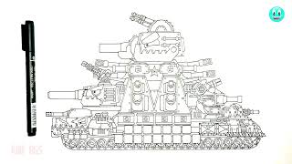 How To Draw Cartoon Tank Hybrid KV44M KV6 KV54 Fijeron  HomeAnimations  Cartoons About Tanks [upl. by Maryanna]