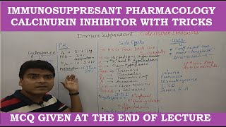 Immunosuppresant Drug Calcinurin Inhibitor Pharmacology GPAT Lecture NEET PG MCQMnemonics [upl. by Aribold]