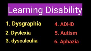 Learning disability Dyslexia dysgraphia dyscalculia adhd autism CTET  Uptet [upl. by Isyed]