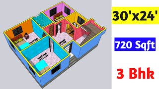 30x24 House Plan  30x24Ghar ka Naksha 720 sqft  24x30 House Plans [upl. by Llenroc]