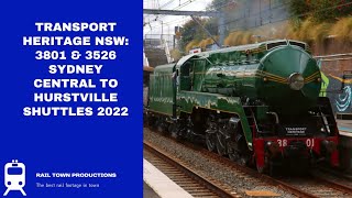 Transport Heritage NSW 3801 amp 3526 Sydney Central to Hurstville Shuttles 2022 [upl. by Kristof]