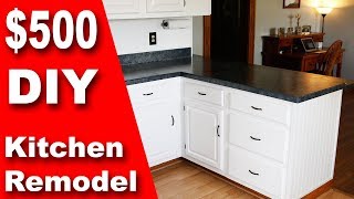 How To 500 DIY Kitchen Remodel  Update Counter amp Cabinets on a Budget [upl. by Leggat277]