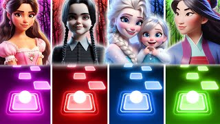 Encanto Isabela 🆚 Wednesday Addams 🆚 Frozen 3 Elsa 🆚 Mulan But In Tiles Hop GAME [upl. by Seditsira]