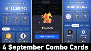 tap coin daily combo today 4 September  tap coin bot daily combo  tap coin bot daily bounty [upl. by Sitnerp]