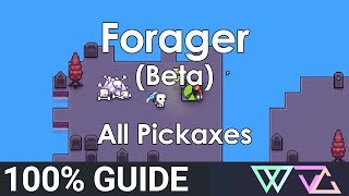 Forager Beta  100 Guide All Pickaxes Recipe Ingredients Materials [upl. by Pimbley]