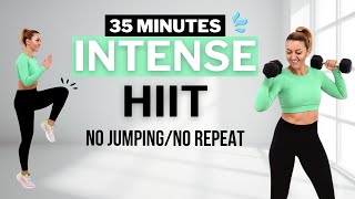 🔥35 MIN NO JUMPING ALL STANDING HIIT With Weights🔥No Repeat🔥Low Impact Home Workout🔥 [upl. by Iahcedrom]