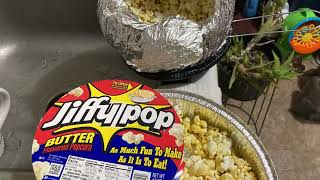 JIFFY POP Popcorn Review  how to pop popcorn the easy way  popping popcorn on the stove [upl. by Shira]