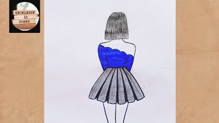 Very Easy Girl Drawing  Girl Drawing Step By Step  Easy Girl Backside Drawing [upl. by Yeoz]