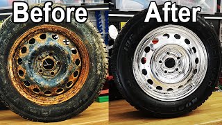 Amazing Wheel Restoration From Super Rusty To Mirror Chrome [upl. by Ramin114]