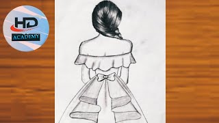 How to draw a backside girl drawing  beutiful dress drawing tutorial step by step [upl. by Namreh]