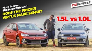 Volkswagen Virtus 1 vs 15  Bigger Engine Worth It  0100 Performance Mileage Prices Compared [upl. by Myrtice]