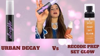 URBAN DECAY vs RECODE PREP SET GLOW  Best setting spray REVIEW urbandecay recodesettingspray [upl. by Cirederf408]