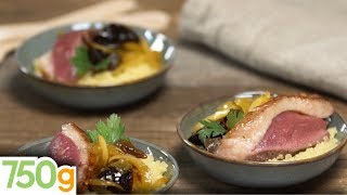 Recette de Magret de canard aux pruneaux amp semoule  750g [upl. by Nalani]