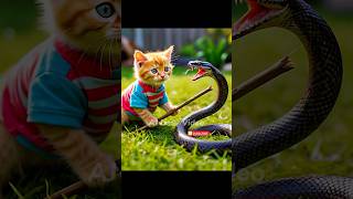 Strong Kitten  Fight With Snake kitten cat meow shorts shortvideo videoviral trending cats [upl. by Tnek]