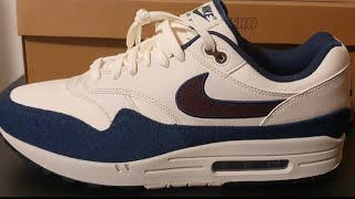 Nike air max 1 Coconut MilkArmory NavyLight Orewood BrownBurgundy Crush nike review shoes [upl. by Pagas286]