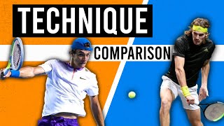 Lorenzo Musetti Vs Stefanos Tsitsipas Topspin Backhand Technique Comparison [upl. by Anilegnave]