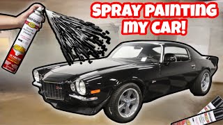 SPRAY PAINTING MY CAR WITH TURBO CANS 100K CAMARO GETS BUDGET PAINT JOB HOW MANY CANS WILL IT TAKE [upl. by Dosia]