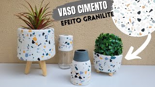 FAÇA VOCÊ MESMO VASOS DE CIMENTO COM EFEITO GRANILITE FICA LINDO E TA SUPER NA MODA [upl. by Kcirddet]