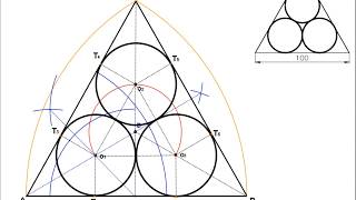 Inscribir TRES CIRCUNFERENCIAS IGUALES tangentes a un TRIÁNGULO EQUILÁTERO [upl. by Orme707]