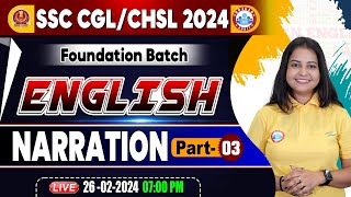 SSC CGL amp CHSL 2024 CHSL English Class Narration English Class SSC CGL English Class by Kiran Mam [upl. by Lamek]