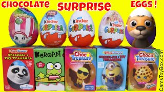 Chocolate Surprise Eggs Minions Masha Bear Keroppi Shopkins Barbie Kinder Choco Treasure Egg Toys [upl. by Edyaw]