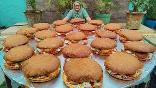 BIG BURGERS  Indian Style Giant burger recipe  Street Food  Veg village food [upl. by Landahl]