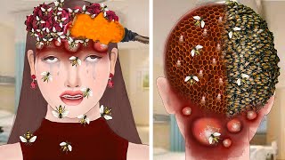 ASMR Remove bee amp maggot from infected Head  ASMR Animation Treatment restasmr1 [upl. by Felten]