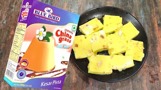 Blue Bird China Grass Milk Jelly Kesar Pista Flavoured Recipe in Hindi  ब्लूबर्ड चाइना ग्रास रेसिपी [upl. by Eiffub]