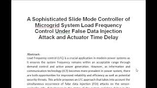 A Sophisticated Slide Mode Controller of Microgrid System Load Frequency Control Under False Data In [upl. by Mosra]