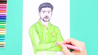 How to draw Mohammad Amir Pakistani Cricketer [upl. by Namra252]